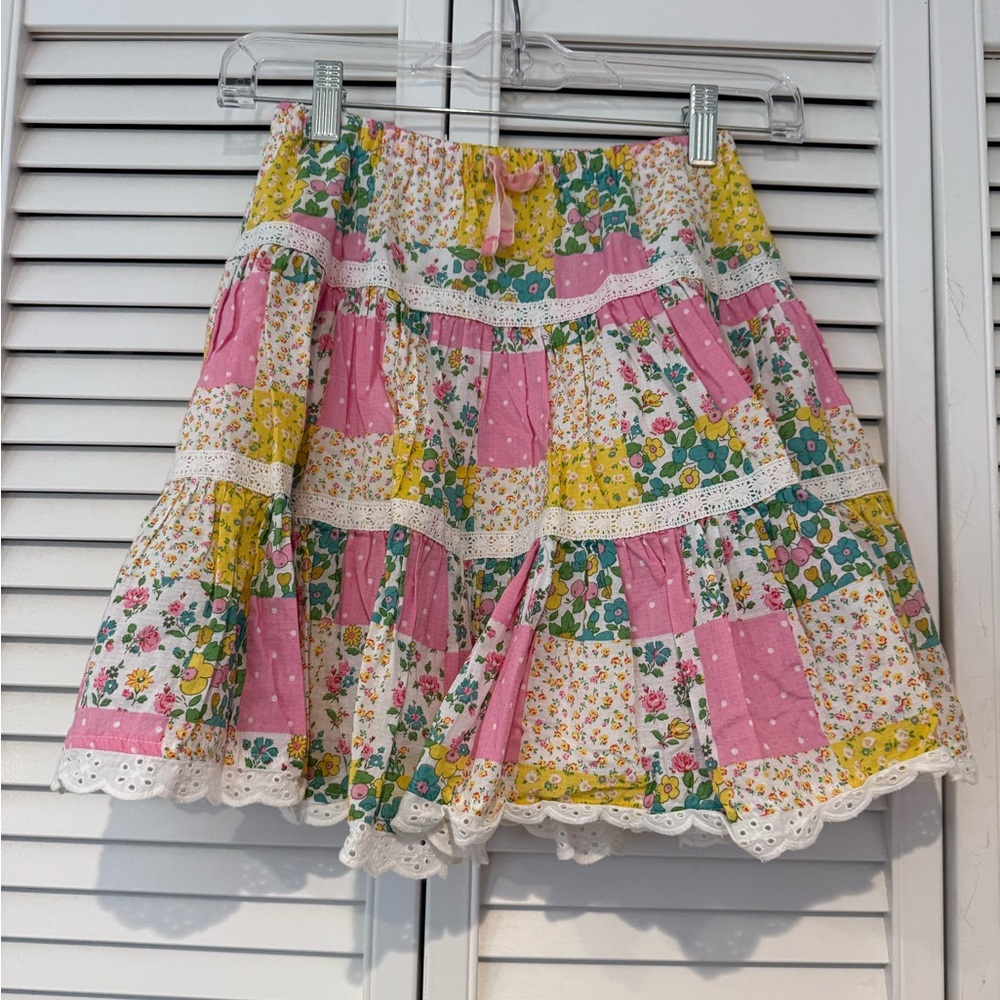 Mini Boden Colorful Patchwork Skirt - Pink, Yellow, Green